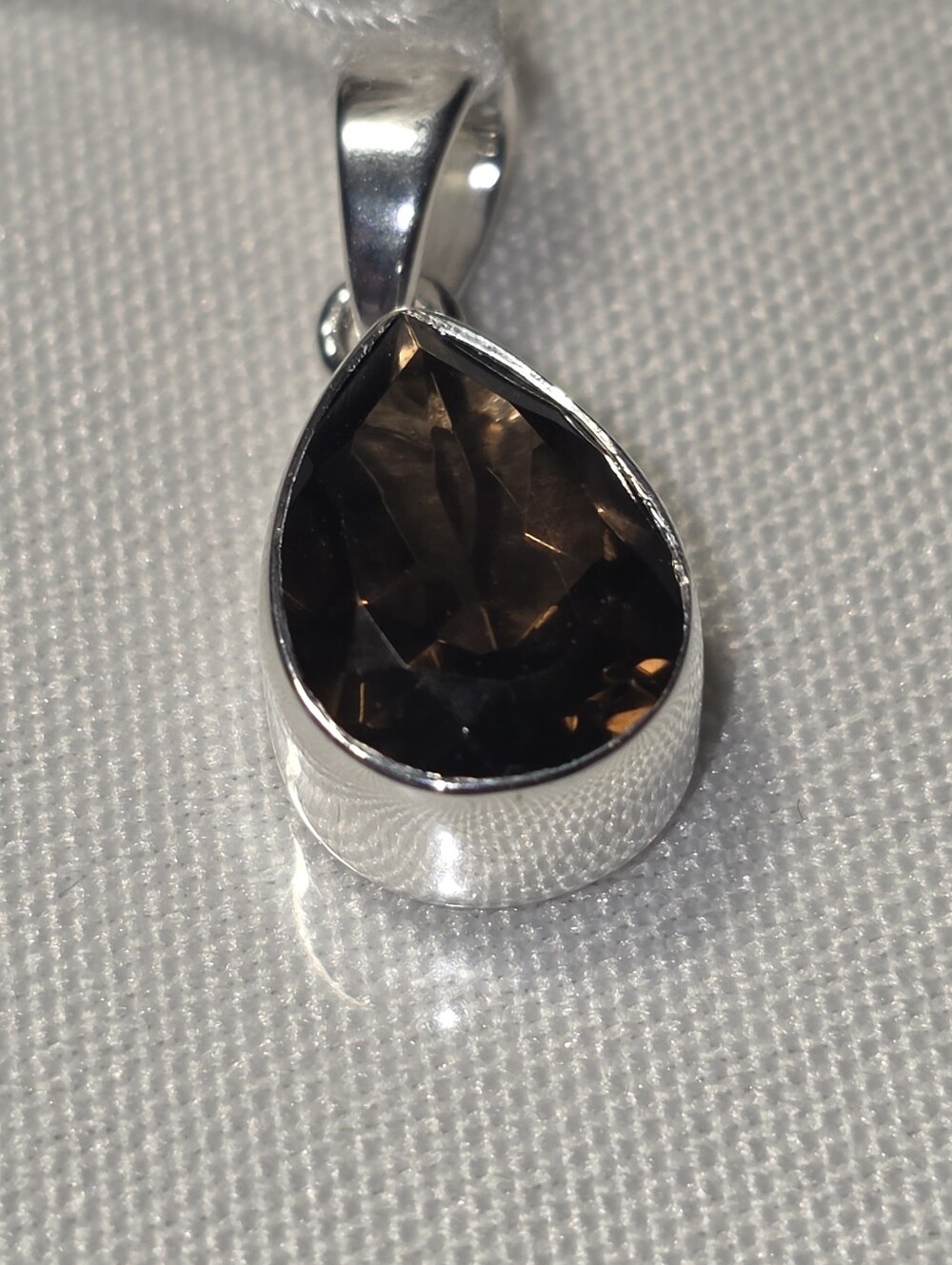 Smoky Quartz Teardrop Pendant in Sterling Silver 925 Brown